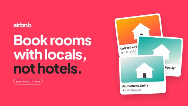 Airbnb deck, slide 1: Book rooms with locals, not hotels.