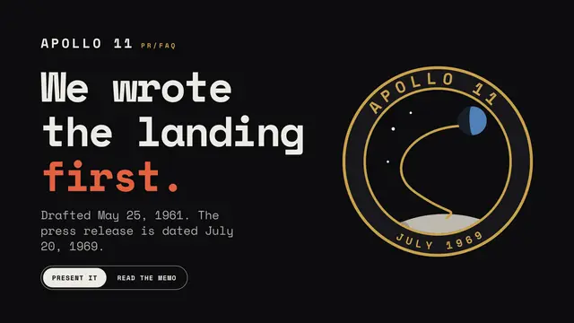Apollo 11 deck, slide 1: We wrote the landing first.