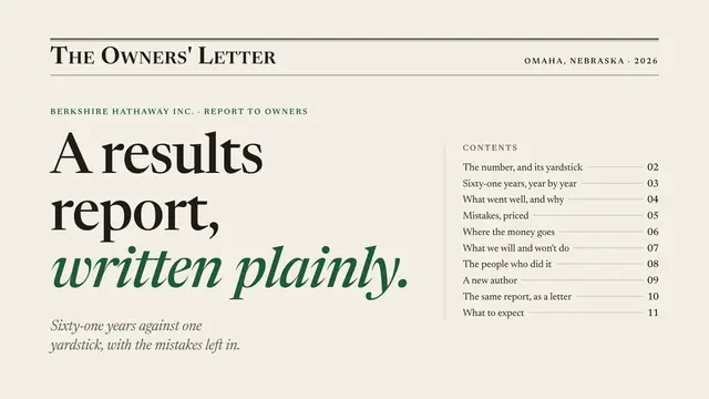 Berkshire Hathaway deck, slide 1: A results report, written plainly.