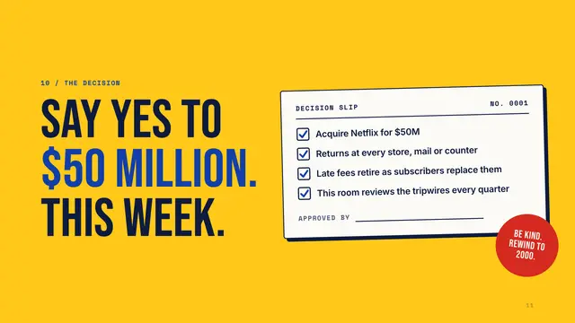 Blockbuster deck, slide 11: Say yes to $50 million. This week.