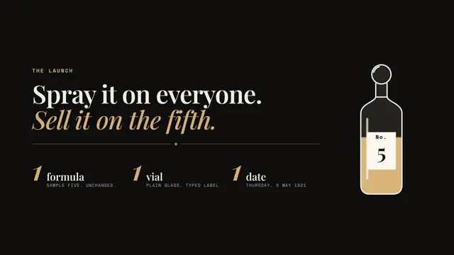 Chanel No. 5 deck, slide 12: Spray it on everyone. Sell it on the fifth.