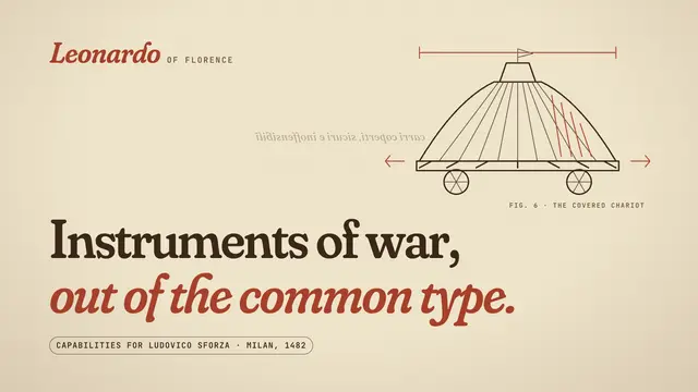 Leonardo da Vinci deck, slide 1: Instruments of war, out of the common type.