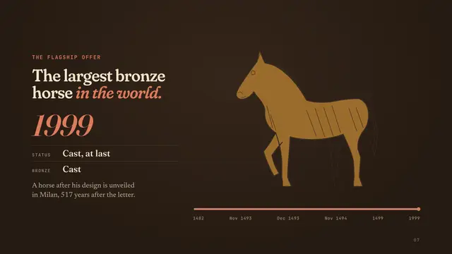 Leonardo da Vinci deck, slide 7: The largest bronze horse in the world.