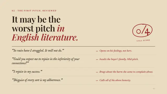 Mr. Darcy deck, slide 3: It may be the worst pitch in English literature.