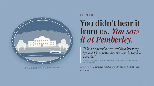 Mr. Darcy deck, slide 7: You didn’t hear it from us. You saw it at Pemberley.