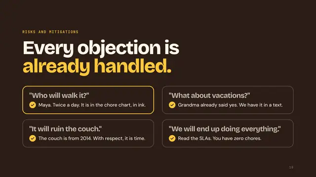 The Kids, Inc. deck, slide 10: Every objection is already handled.