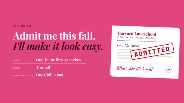 Elle Woods deck, slide 9: Admit me this fall. I'll make it look easy.