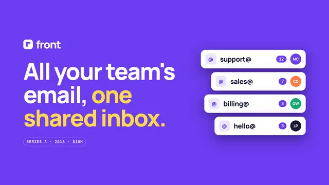 Front deck, slide 1: All your team's email, one shared inbox.