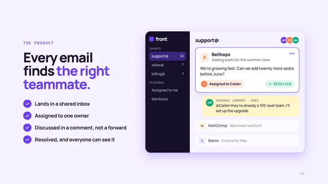 Front deck, slide 3: Every email finds the right teammate.