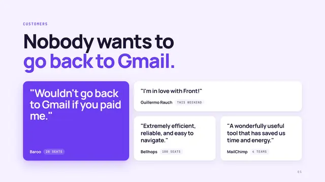 Front deck, slide 5: Nobody wants to go back to Gmail.