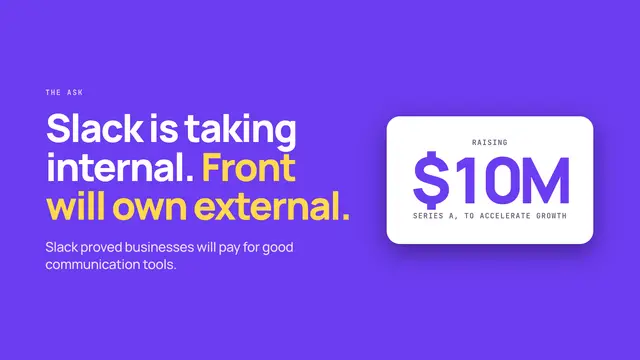 Front deck, slide 12: Slack is taking internal. Front will own external.