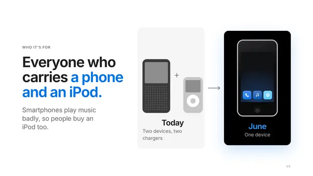 Apple deck, slide 8: Everyone who carries a phone and an iPod.