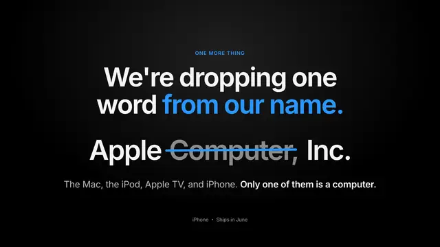Apple deck, slide 11: We're dropping one word from our name.