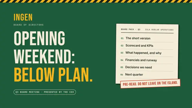 Jurassic Park deck, slide 1: Opening weekend: below plan.