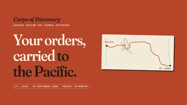 Lewis and Clark deck, slide 1: Your orders, carried to the Pacific.