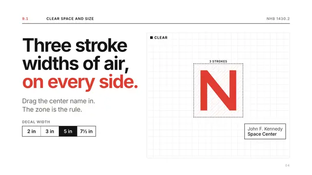 NASA deck, slide 4: Three stroke widths of air, on every side.