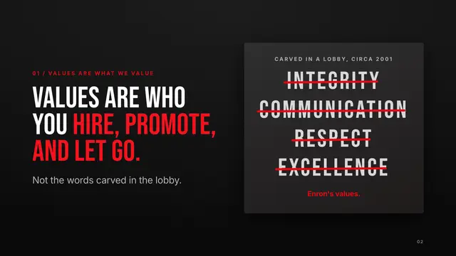 Netflix deck, slide 2: Values are who you hire, promote, and let go.