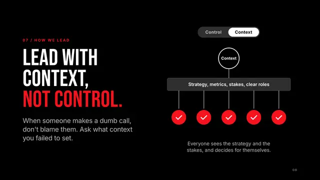 Netflix deck, slide 8: Lead with context, not control.