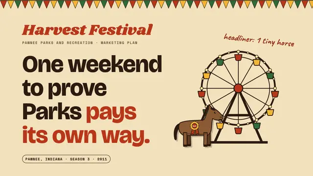 Pawnee Parks and Recreation deck, slide 1: One weekend to prove Parks pays its own way.