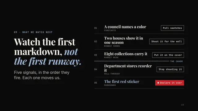 Runway deck, slide 10: Watch the first markdown, not the first runway.