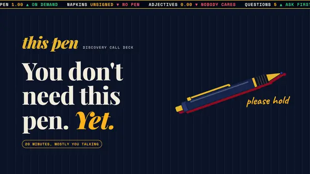 The Wolf of Wall Street deck, slide 1: You don't need this pen. Yet.