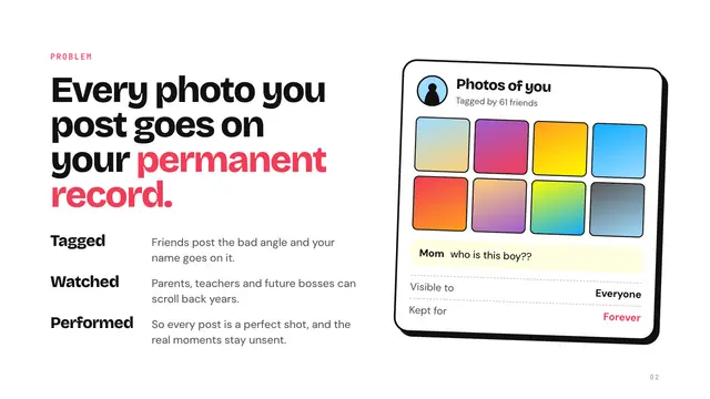 Snapchat deck, slide 2: Every photo you post goes on your permanent record.