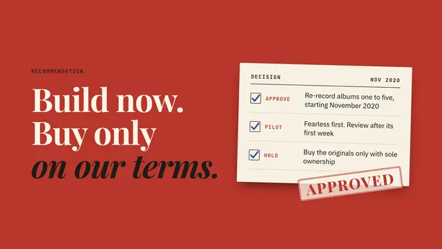 Taylor's Version deck, slide 11: Build now. Buy only on our terms.