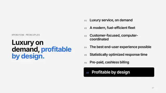 Uber deck, slide 7: Luxury on demand, profitable by design.