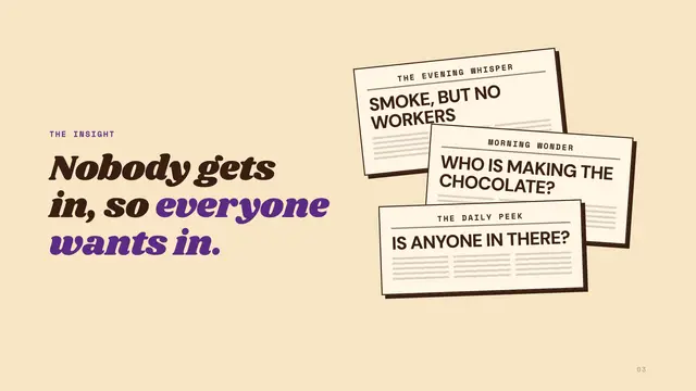 Willy Wonka deck, slide 3: Nobody gets in, so everyone wants in.